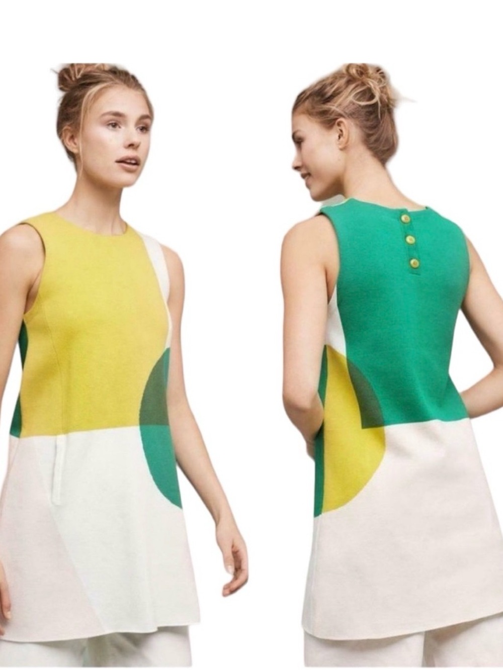 Moth by Anthropologie Sleeveless Colorblock Mini Dress in Yellow, Green & White